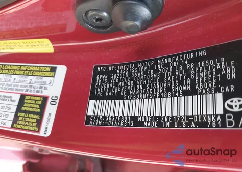 2015 Toyota Corolla Le z USA, uszkodzony, nr VIN 5YFBURHE9FP188145